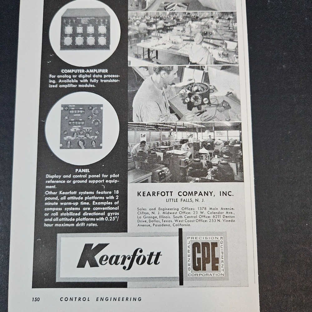 1958 Kearfott GPE Inertial Guidance Systems Vintage Print Ad Little Falls NJ